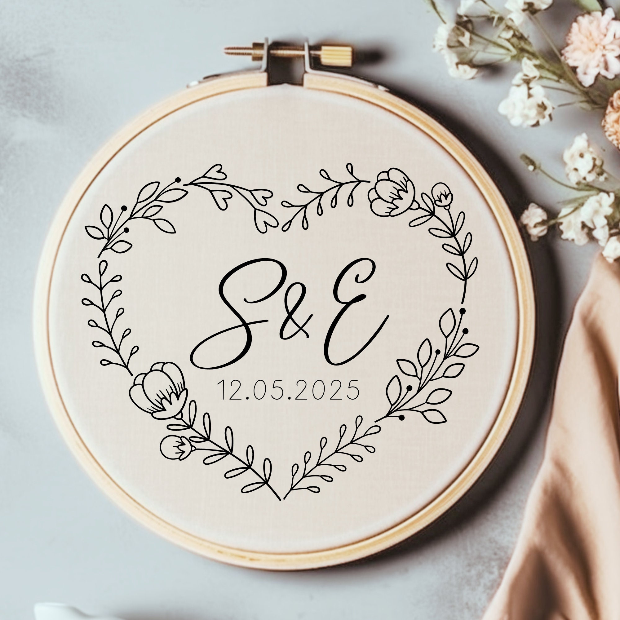 Custom Wedding Initials Hand Embroidery PDF - Personalized Couples