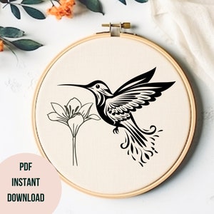 Humming Bird Hand Embroidery Pattern Floral Humming Bird Printable Embroidery PDF Bird Hoop Art Pattern DIY Gift For Bird Lovers