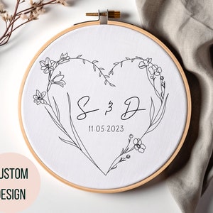 Custom Wedding Initials Hand Embroidery Pattern - Personalized Couples Embroidery PDF-Custom Wedding Design -Engagement Gift Idea