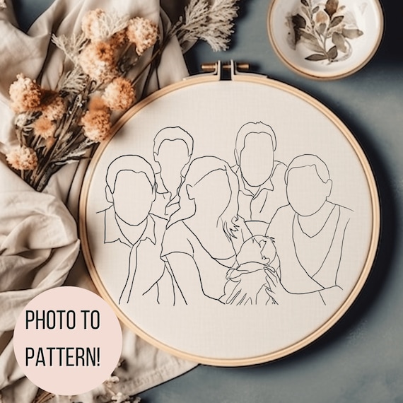 Family Photo Hand Embroidery Design Custom Faceless Portrait To Pattern Hand Embroidery PDF Personalized Embroidery Minimalist Line Art Hoop