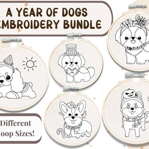 A Year Of Dogs Hand Embroidery Designs - Dogs Hand Embroidery Pattern Bundle - 12 Cute Dog Hand Embroidery PDF - Puppy Hoop Art Patterns