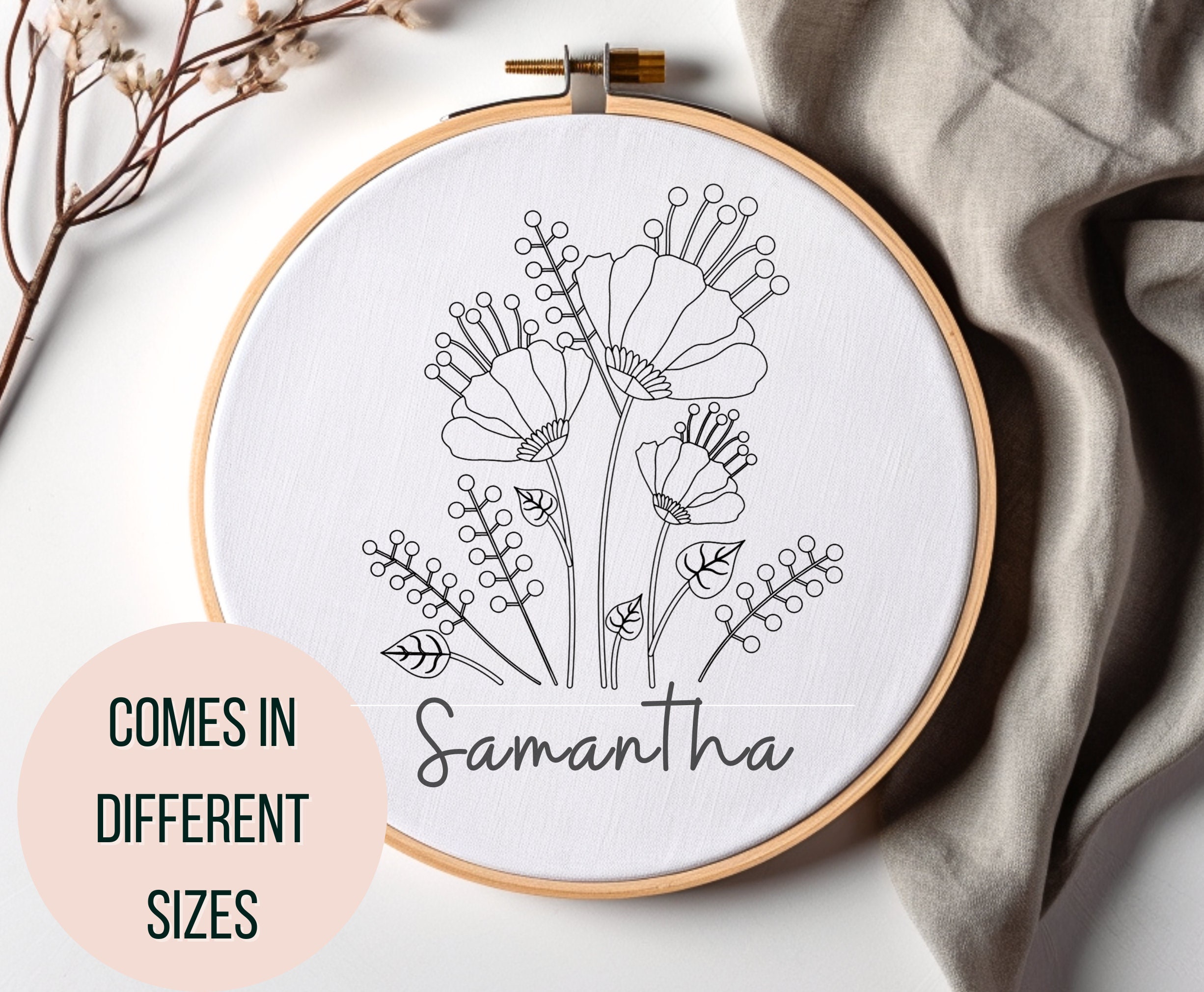 Custom Hand Embroidery Pattern Customized Floral Name Hand Embroidery ...