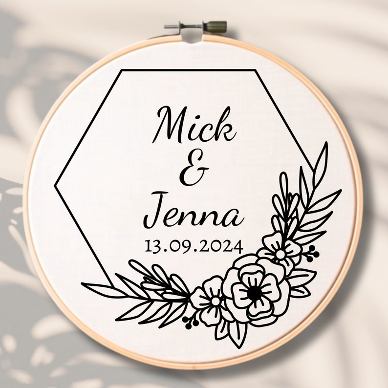 Custom Wedding Names Hand Embroidery Pattern - Personalized Wedding ...