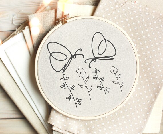 Butterfly and Flowers Hand Embroidery PDF Trendy Floral - Etsy