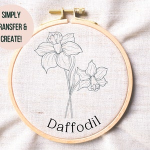 Daffodil Hand Embroidery Pattern -  March Birth Flower Embroidery Pattern - Daffodil Hoop Art - Spring Flower Hand Embroidery PDF