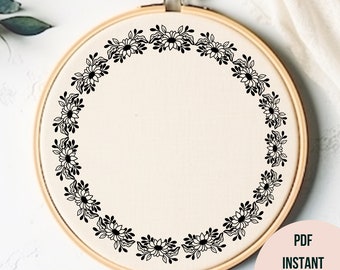 Hand Embroidery Sunflower Wreath Hand Embroidered Wreath Pattern Sunflower  Design Your Own Embroidery Hoop  Floral Wreath Hoop Art Download