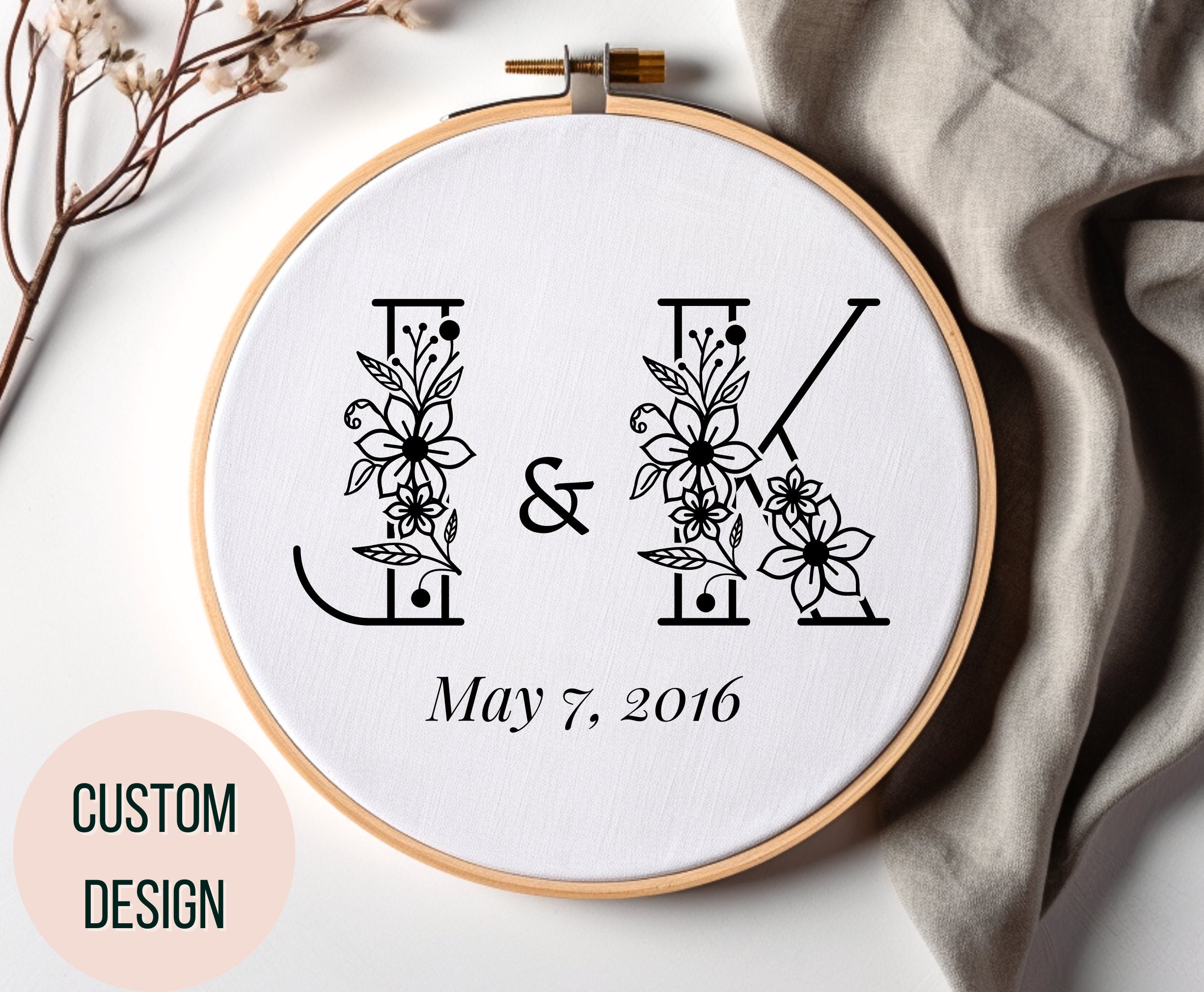 Custom Wedding Initials Hand Embroidery Pattern Personalized Couples ...