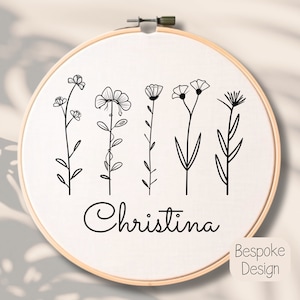 Custom Wild Flower Hand Embroidery Pattern Personalized Hand Embroidery PDF Custom Name Embroidery Design Embroidered Gift Idea Custom Hoop