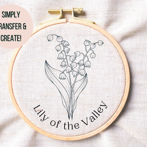 Lily Of The Valley Hand Embroidery Pattern - May Flower Hand Embroidery PDF - Spring Flower Hoop Art Pattern - Lily Of The Valley Hoop Art