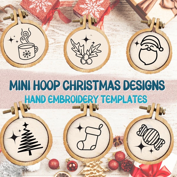 Mini Christmas Hand Embroidery Patterns Mini Hoop Art Christmas Designs Set of 12 Mini Hoop Christmas Decorations DIY Christmas
