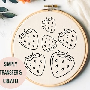 Strawberries Embroidery Pattern PDF Download, Cute Strawberry Decor DIY, Strawberries Embroidery PDF, Strawberry Embroidery Kitchen Decor