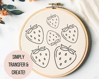 Patrón de bordado de fresas (PDF), decoración de fresas DIY, bordado de fresas (PDF), decoración de cocina con bordado de fresas
