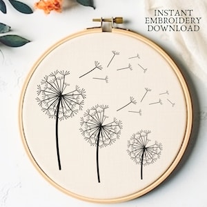 Dandelion Hand Embroidery PDF Printable Dandelion Head Hand Embroidery Pattern Modern Dandelion Seed Embroidery Download Pattern Make A Wish