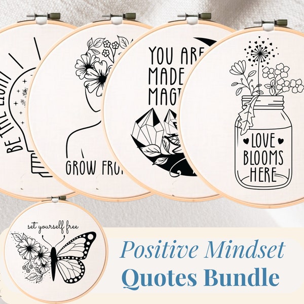 Positive Quote Hand Embroidery Pattern Bundle - Set of Positivity Embroidery Designs  - Affirmations Hoop Art Bundle - Motivational Art