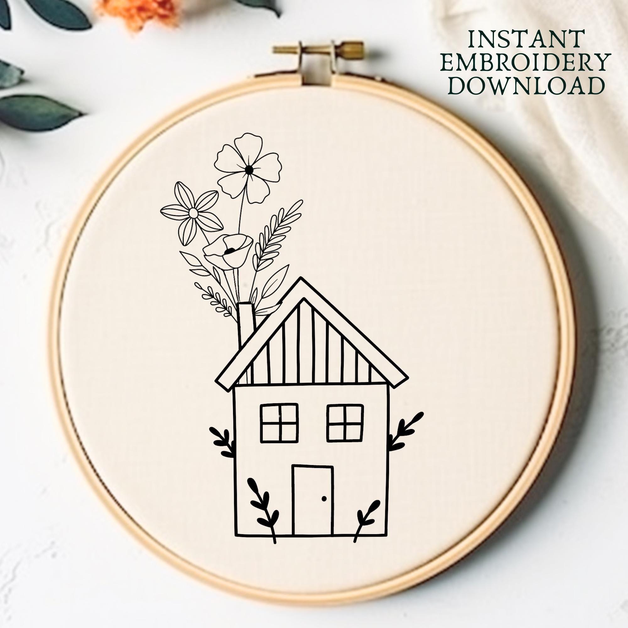 Tiny House Hand Embroidery Pattern Printable Cottage Hand Embroidery ...