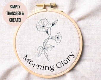 Patrón de bordado a mano de gloria de la mañana - Patrón de bordado de flores de nacimiento de septiembre - Arte del aro de gloria de la mañana - Bordado a mano de flores PDF