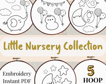 Nursery Art Hand Embroidery Pattern Bundle Babys Room Embroidery PDF Pattern New Baby Hand Embroidery Download DIY Nursery Decor Hoop Art