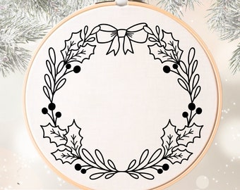 クリスマスの手刺繍パターン - クリスマスリースの手刺繍PDF - 刺繍クリスマスデザイン - DIYクリスマス刺繍オーナメント