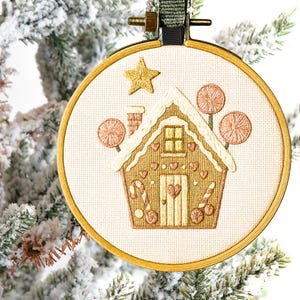 Gemberbroodhuis handborduurwerk pdf Peperkoekhuis handborduurpatroon kerst hoepel kunstpatroon download kerstdecor