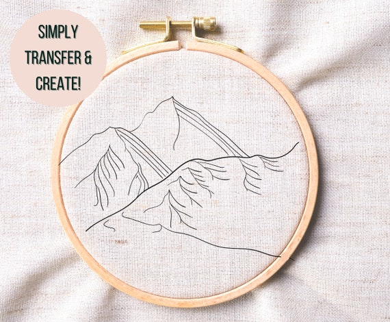 Mountains Peel Stick and Stitch Hand Embroidery Patterns Natural