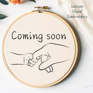 Baby Announcement Hand Embroidery PDF New Baby Embroidery Pattern Download Baby and Parent Holding Hands Embroidery Birth Announcement