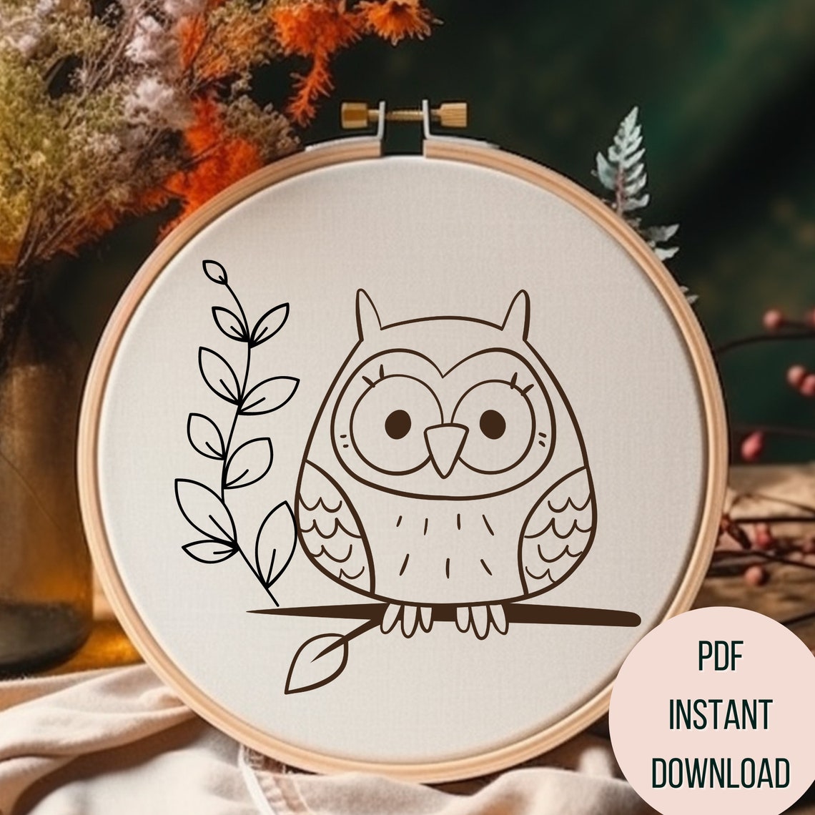 Cute Owl Hand Embroidery PDF Owl Printable Hand Embroidery Pattern Owl