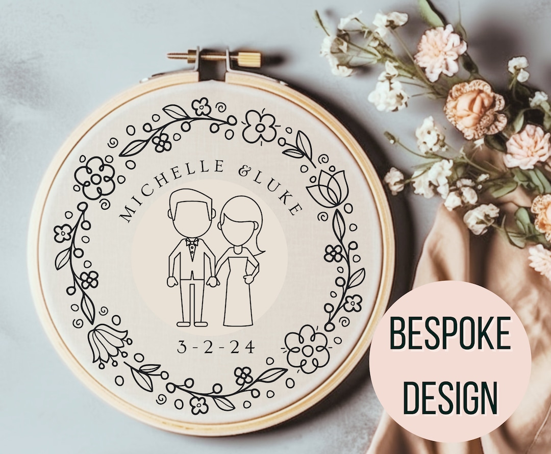 Cute Bride and Groom Wedding Names Hand Embroidery Pattern Personalized ...