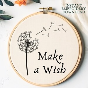 Dandelion Hand Embroidery PDF Printable Dandelion Head Hand Embroidery Pattern Modern Dandelion Seed Embroidery Download Pattern Make A Wish