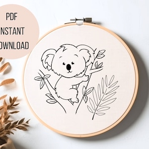 Cute Koala Hand Embroidery PDF Koala Bear Hand Embroidery Printable Pattern Koala Gift Hoop Art Download DIY Koala Lovers Gift Idea