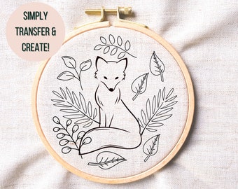 Woodland Fox Hand Embroidery Template - Cute Woodland Embroidery - PDF ...