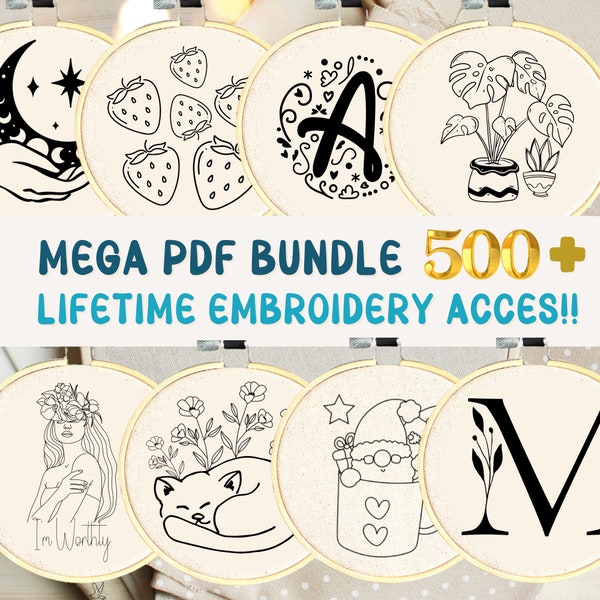 MEGA OFFER Lifetime Hand Embroidery Patterns - Mega Embroidery 500 Pattern PDF Bundle - Shop Access Pack - Present Patterns and Future