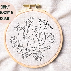 Woodland Squirrel Hand Embroidery PDF- Squirrel Embroidery Pattern -Squirrel Hoop Art PDF - Nature Hoop Art Pattern- Cottage Core Embroidery