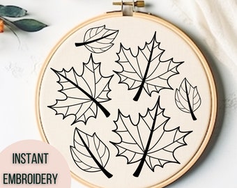 Fall Leaves Hand Embroidery Pattern - Fall Embroidery PDF - DIY Fall Decor - Embroidery Design Autumn - Autumn Leaves Pattern - Hoop Art