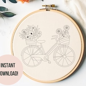 Boho Fahrrad Hand Embroidery Muster - Florale Fahrrad Embroidery PDF - Moderne Florale Hoop Art - Blumen Liebhaber Handsticken - DIY Boho Art