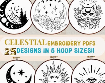 Set of 25 Celestial Hand Embroidery Designs - Celestial Hand Embroidery Pattern Bundle - Celestial Hoop Art Patterns -Embroidery Art Designs