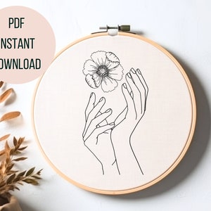Modern Floral Embroidery Pattern Realistic Flower Hand Embroidery PDF Printable Flower Downloadable Floral Hand Hoop Art