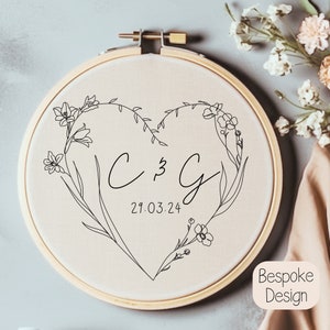Custom Wedding Initials Hand Embroidery Pattern - Personalized Couples Embroidery PDF-Custom Wedding Design -Engagement Gift Idea