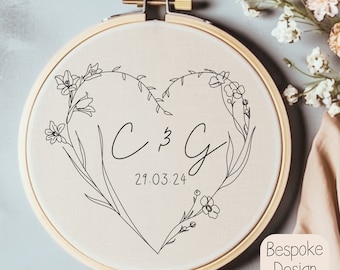 Custom Wedding Initials Hand Embroidery Pattern - Personalized Couples Embroidery PDF-Custom Wedding Design -Engagement Gift Idea
