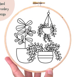 Boho Plants Hand Embroidery - Modern Botanical PDF Downloadable Pattern - Boho Hoop Art - Trendy Embroidery Design - Plant Lover Embroidery