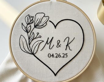 Custom Wedding Initials Hand Embroidery PDF - Personalized Couples