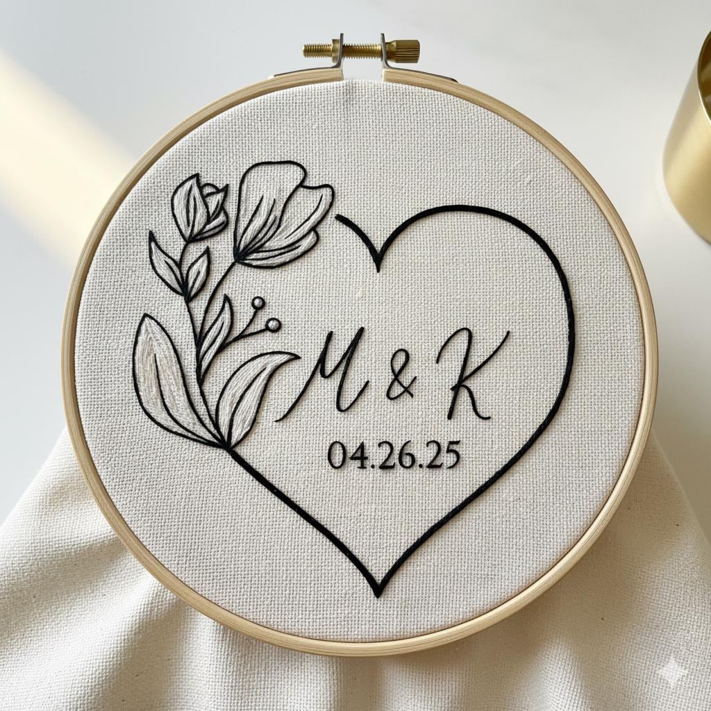 Custom Wedding Initials Hand Embroidery PDF - Personalized Couples