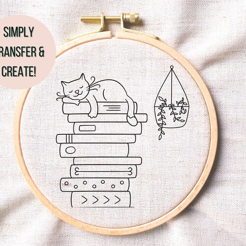 Boho Hand Embroidery Pattern Stack of Books Hoop Art Design Etsy