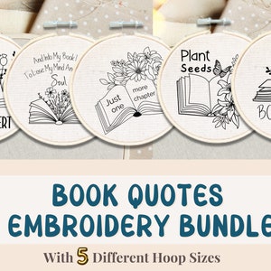 Book Quotes Hand Embroidery Pattern Bundle - Books PDF Pattern Bundle  - Floral Books Hand Embroidery Templates  - Book Hoop Art Bundle