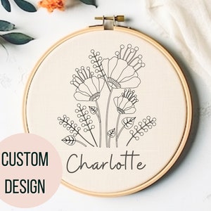 Custom Hand Embroidery Pattern Customized Floral Name Hand Embroidery PDF Name Embroidery Personalized Embroidered Hoop Art Gift Idea