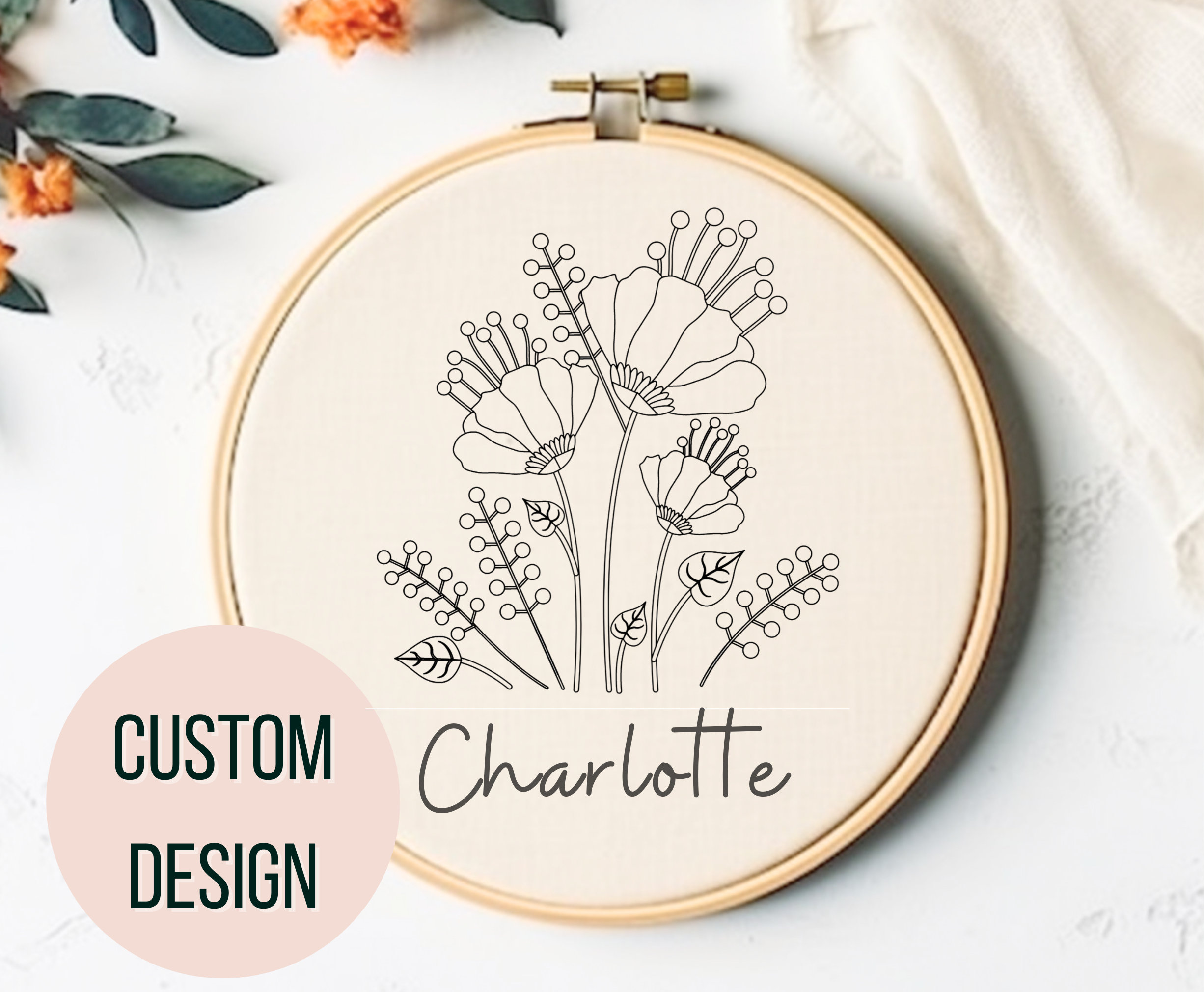 Custom Hand Embroidery Pattern Personalized Floral Hand Embroidery