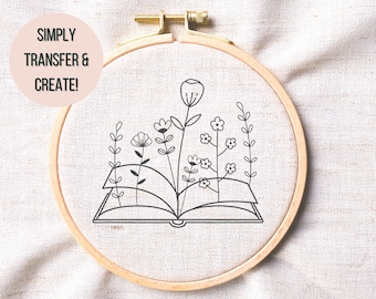 Stack of Books One More Chapter Hand Embroidery Hoop Art Full Embroidery  PDF Pattern With Instructions Digital Download 