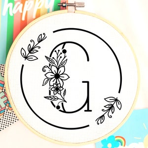 Letter G Hand Embroidery Monogram - Letter G Hand Embroidery Letter Design - Letter G Pattern - Hand Embroidery Art - Monogram Hoop Art