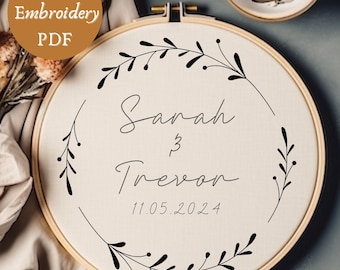 Minimalistische aangepaste bruiloft namen hand borduurpatroon gepersonaliseerd bruiloft borduurwerk pdf trouwbedankjes borduurwerk verlovingscadeau
