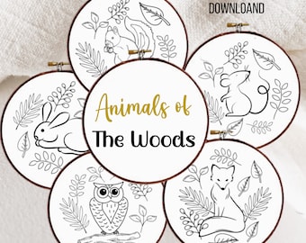 Woodland Animals Hand Embroidery Pattern Bundle - Set of Animal Embroidery Designs  - Woodland Animals Hoop Art Bundle -Cottage Core Decor