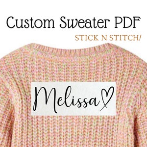 Custom Name Sweater Hand Embroidery Pattern Printable Baby Name PDF Pattern Children Sweater Stick N Stitch Embroidery PDF Download DIY Gift